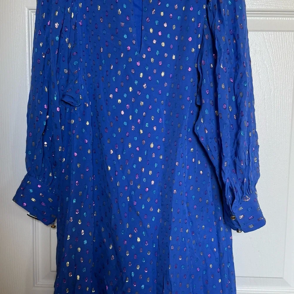Lilly Pulitzer Maisel Silk Dress in Iris Blue Moroccan Metallic Clip - Picture 2 of 4
